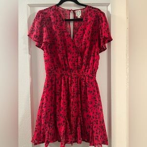 Blue Rain Pink Floral Dress, ruffle detail